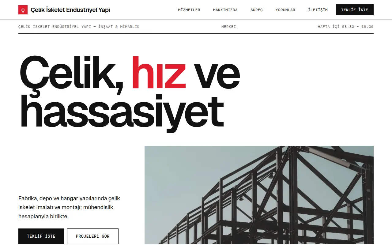 İnşaat Firması Web Sitesi — Çelik İskelet Endüstriyel Yapı